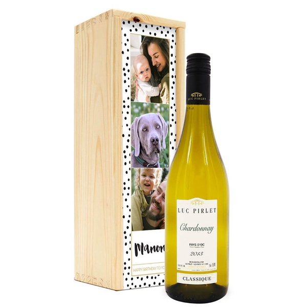 Image of witte wijn in kistje gepersonaliseerd