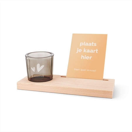 37201726 Wooden decoration - Houten kaarthouder met glazen theelicht [1]- v2