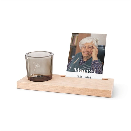 37201726 Wooden decoration - Houten kaarthouder met glazen theelicht [3] - 1040